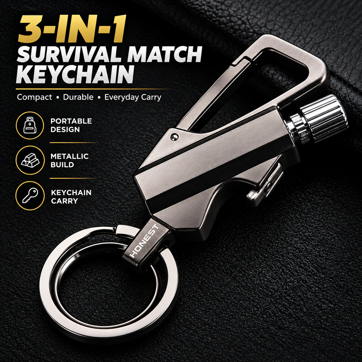 3-in-1 Survival Match Keychain