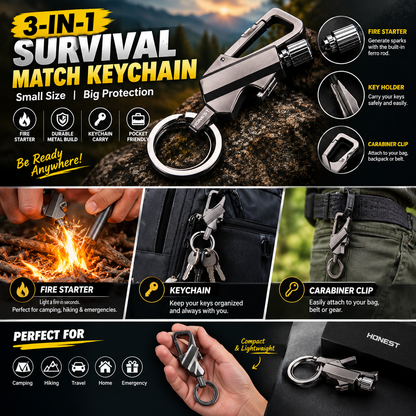 3-in-1 Survival Match Keychain